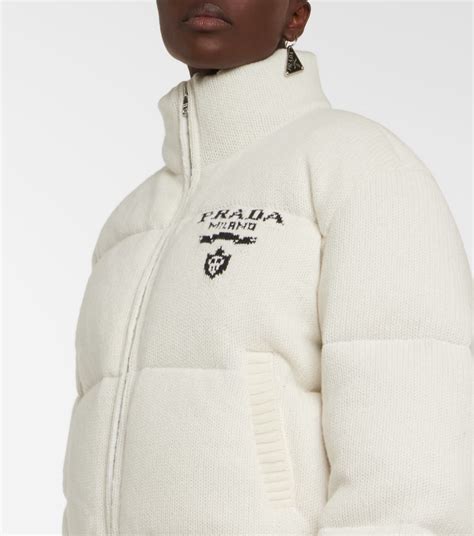 prada wool and cashmere-blend padded jacket|Padded wool and cashmere jacket in white .